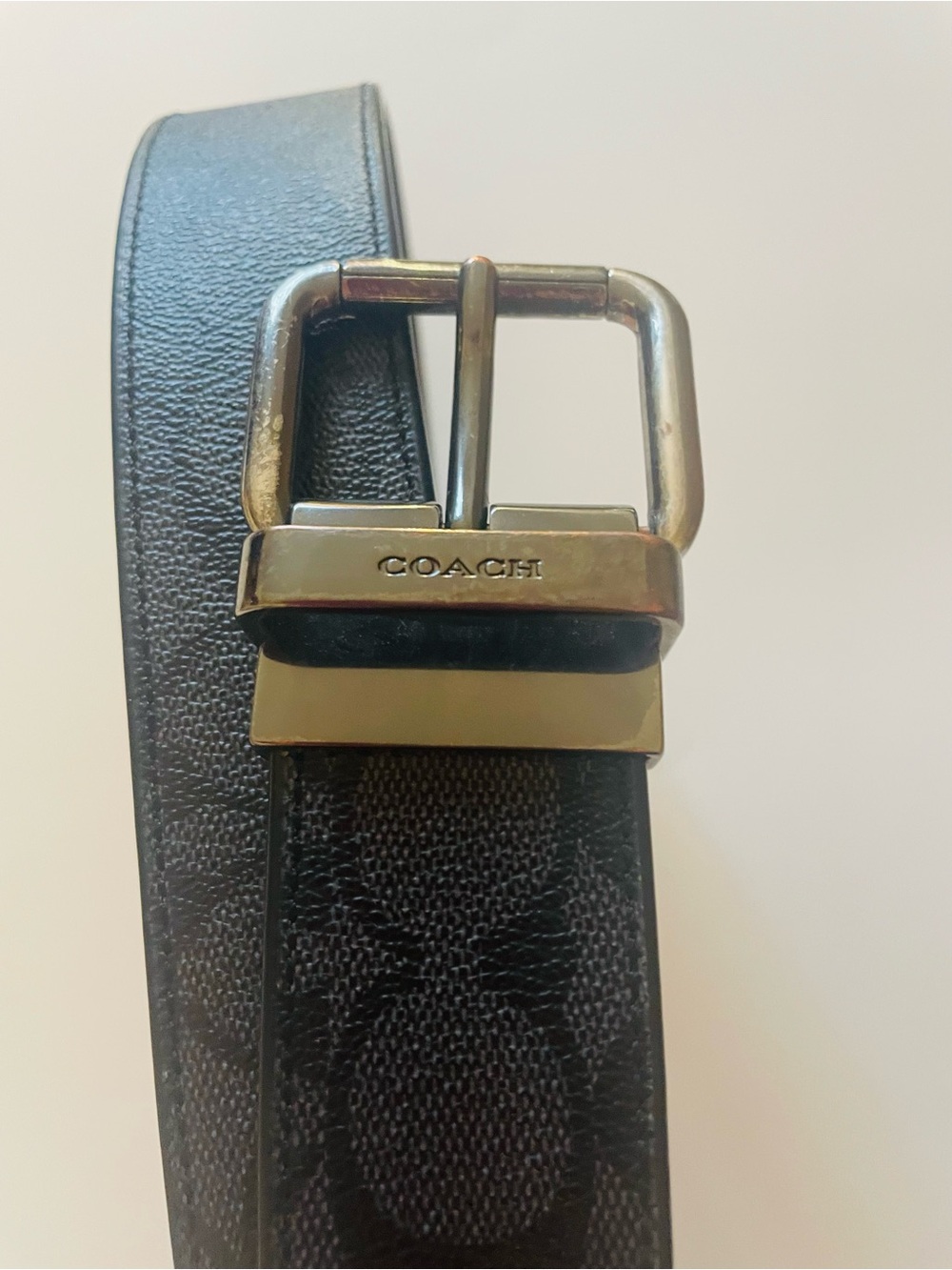 Coach Black Signature Canvas & Leather Belt with Silver Buckle - Damaged